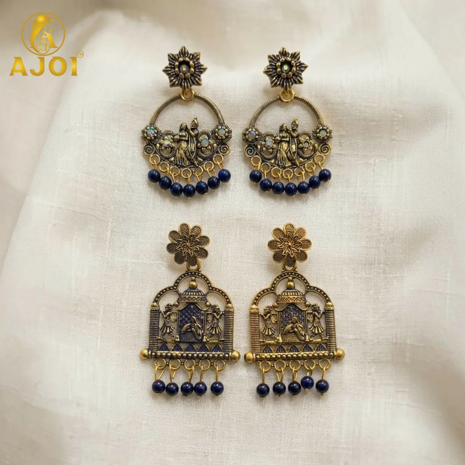 Premium Traditional Radha Krishna Temple Earrings – Elegant Festive Jewelry - Buy Online at Alikart