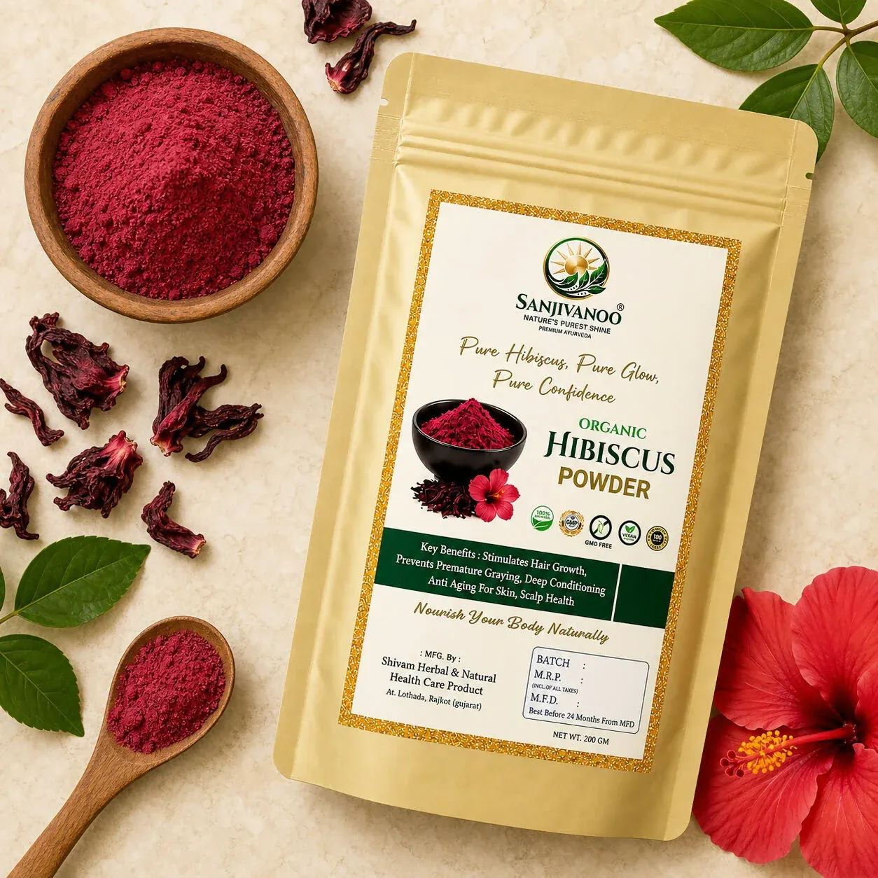 Sanjivanoo Hibiscus Powder Hair Growth Skin Care Herbal (200 GM) - Detailed Feature View 1