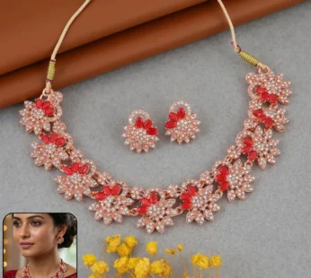 Red Stone Floral Necklace Set – Elegant Traditional Jewelry