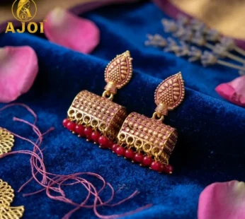 Antique Gold-Plated Leaf Jhumka Earrings – Elegant Traditional Style