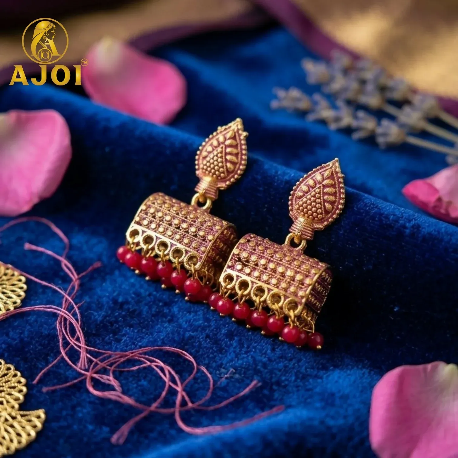 Premium Antique Gold-Plated Leaf Jhumka Earrings – Elegant Traditional Style - Buy Online at Alikart