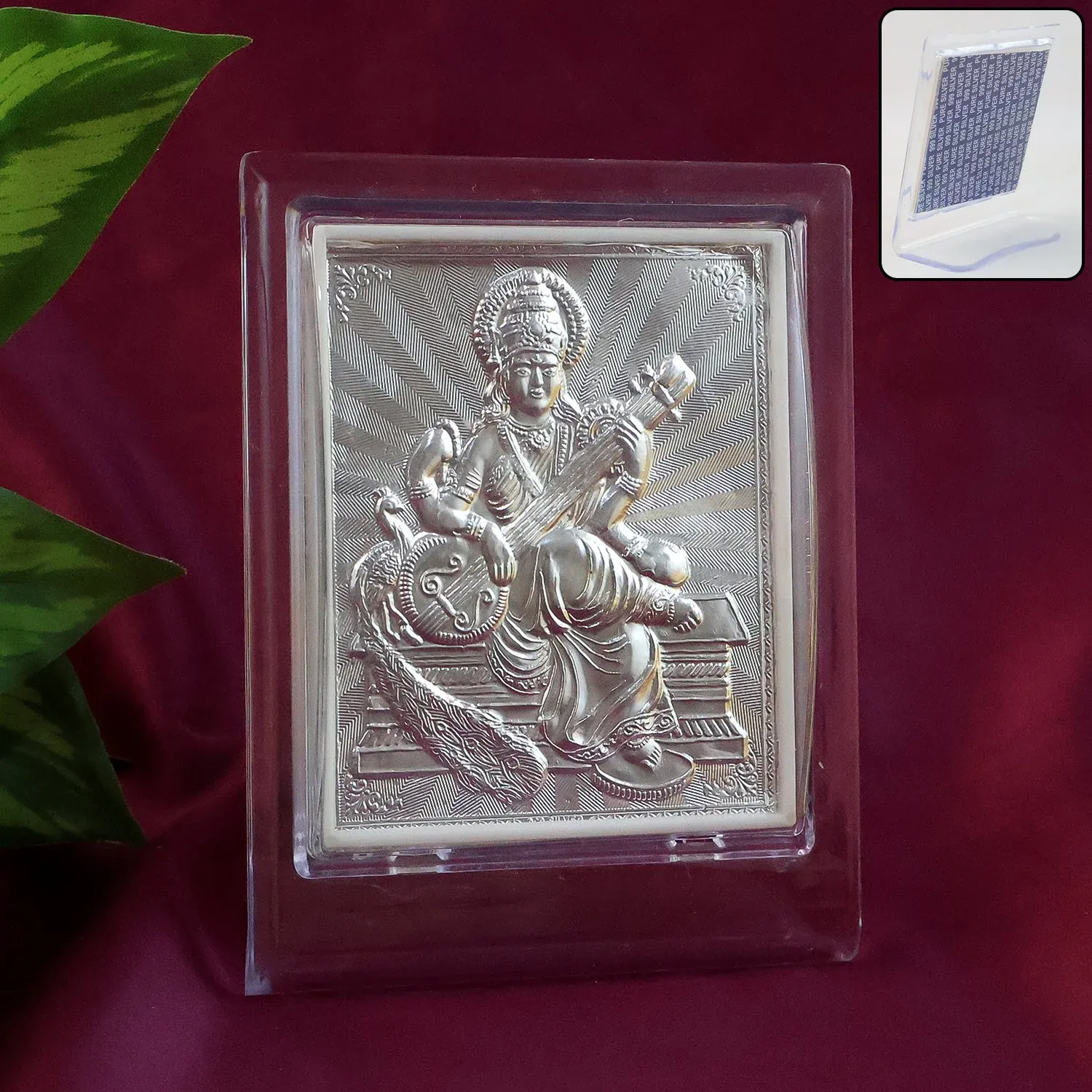 Premium Silver Saraswati Maa Photo Frame – Elegant Spiritual Decor - Buy Online at Alikart