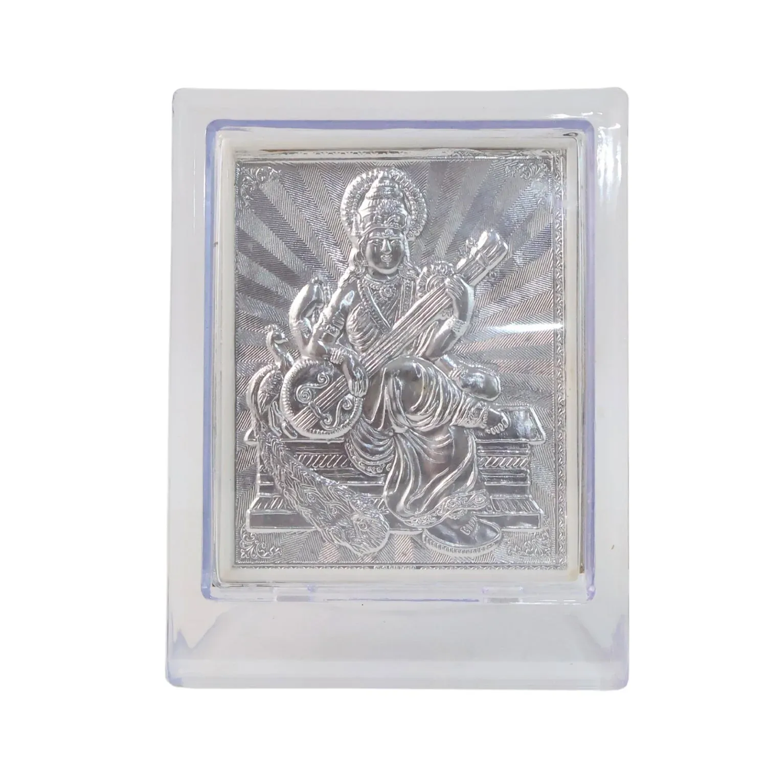 Silver Saraswati Maa Photo Frame – Elegant Spiritual Decor - Detailed Feature View 4