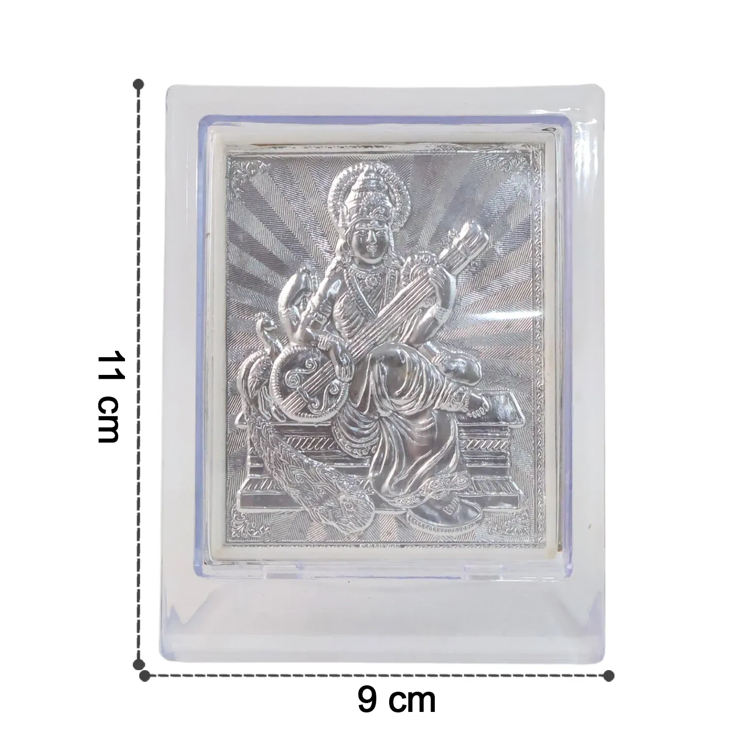 Silver Saraswati Maa Photo Frame – Elegant Spiritual Decor - Detailed Feature View 3