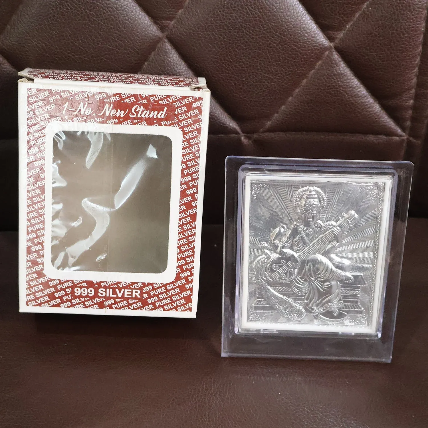 Silver Saraswati Maa Photo Frame – Elegant Spiritual Decor - Detailed Feature View 6