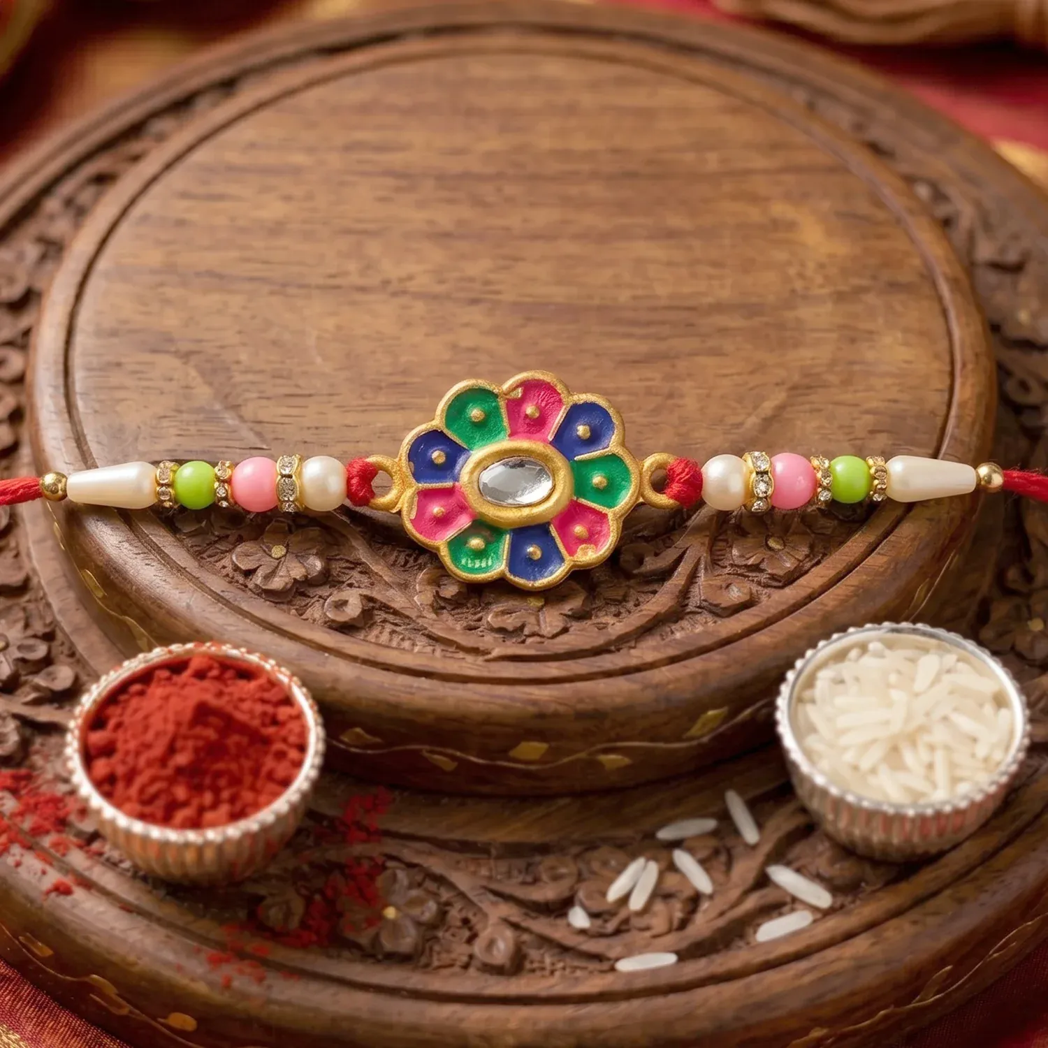 Multicolor Flower Rakhi – Elegant Festive Design for Brothers - Detailed Feature View 1