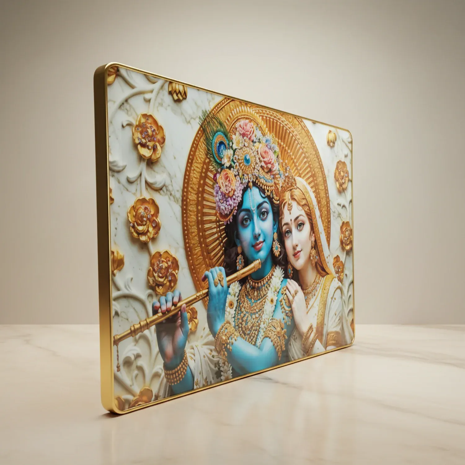 Radha Krishna Wall Art – Elegant Spiritual Home Decor for Serenity - Detailed Feature View 5