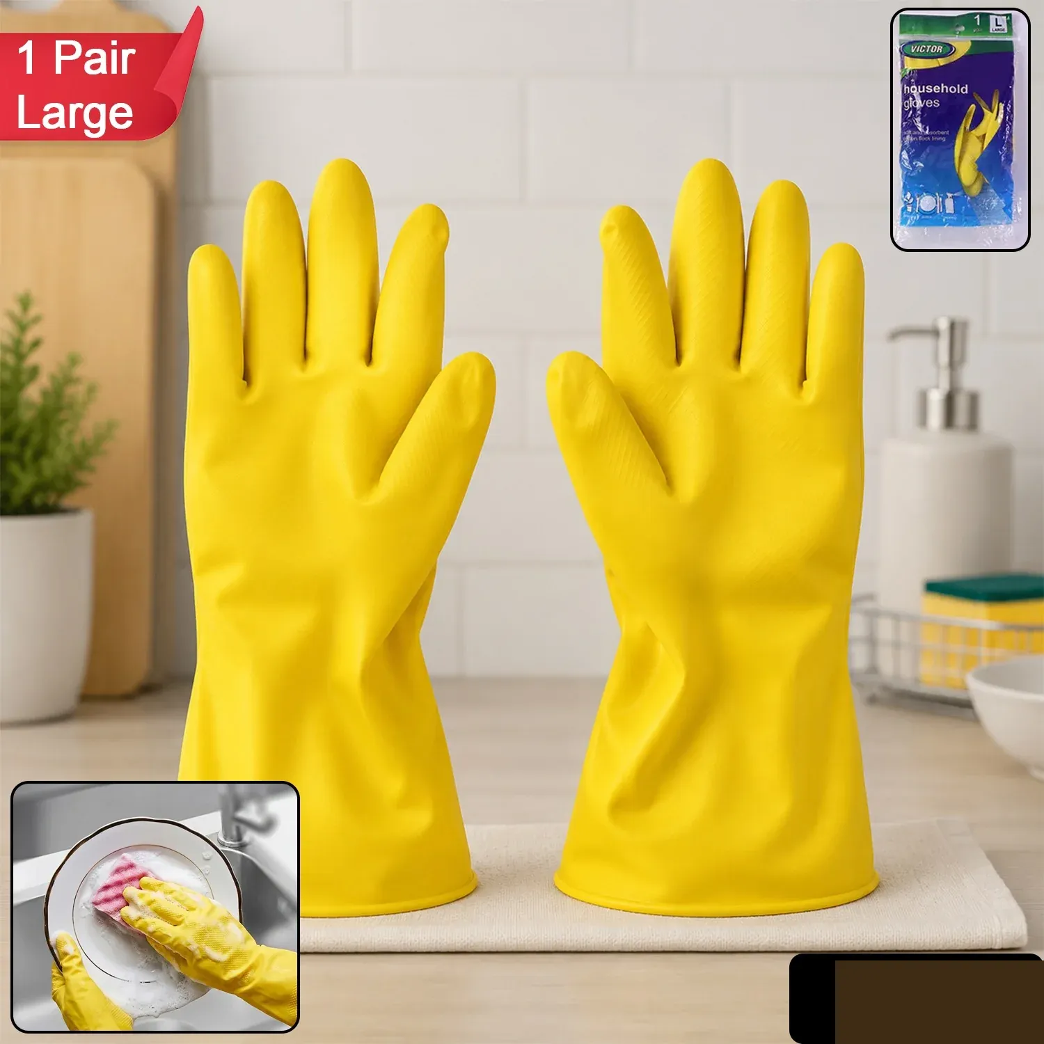 Waterproof Rubber Gloves – Durable & Reusable for Household Tasks - Detailed Feature View 1