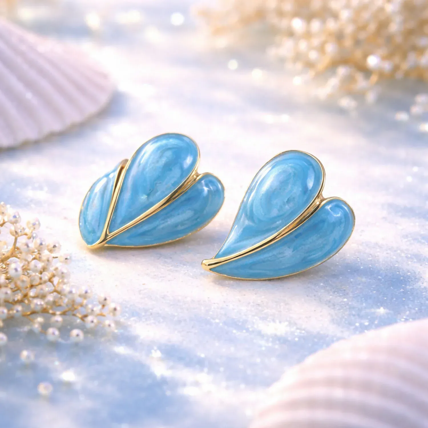 Stud Earrings – Elegant Sky Blue Leaf Design with Gold Finish - Detailed Feature View 2