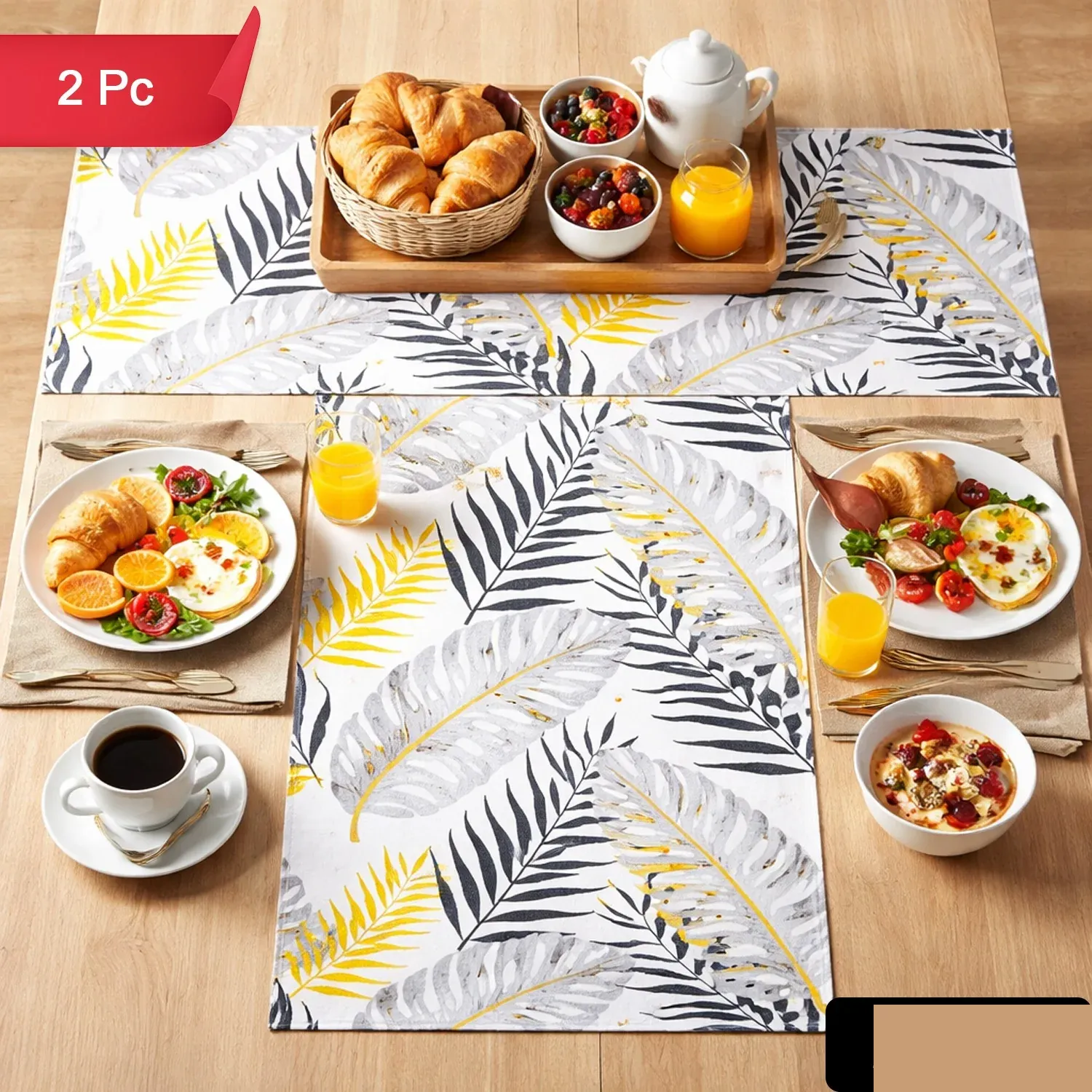 Reversible Dining Table Placemat – Elegant Leaf Design - Detailed Feature View 1