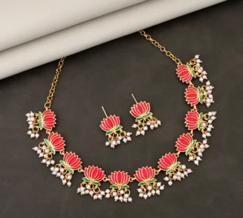 Gold-Toned Emerald Necklace Set – Elegant Vine Design