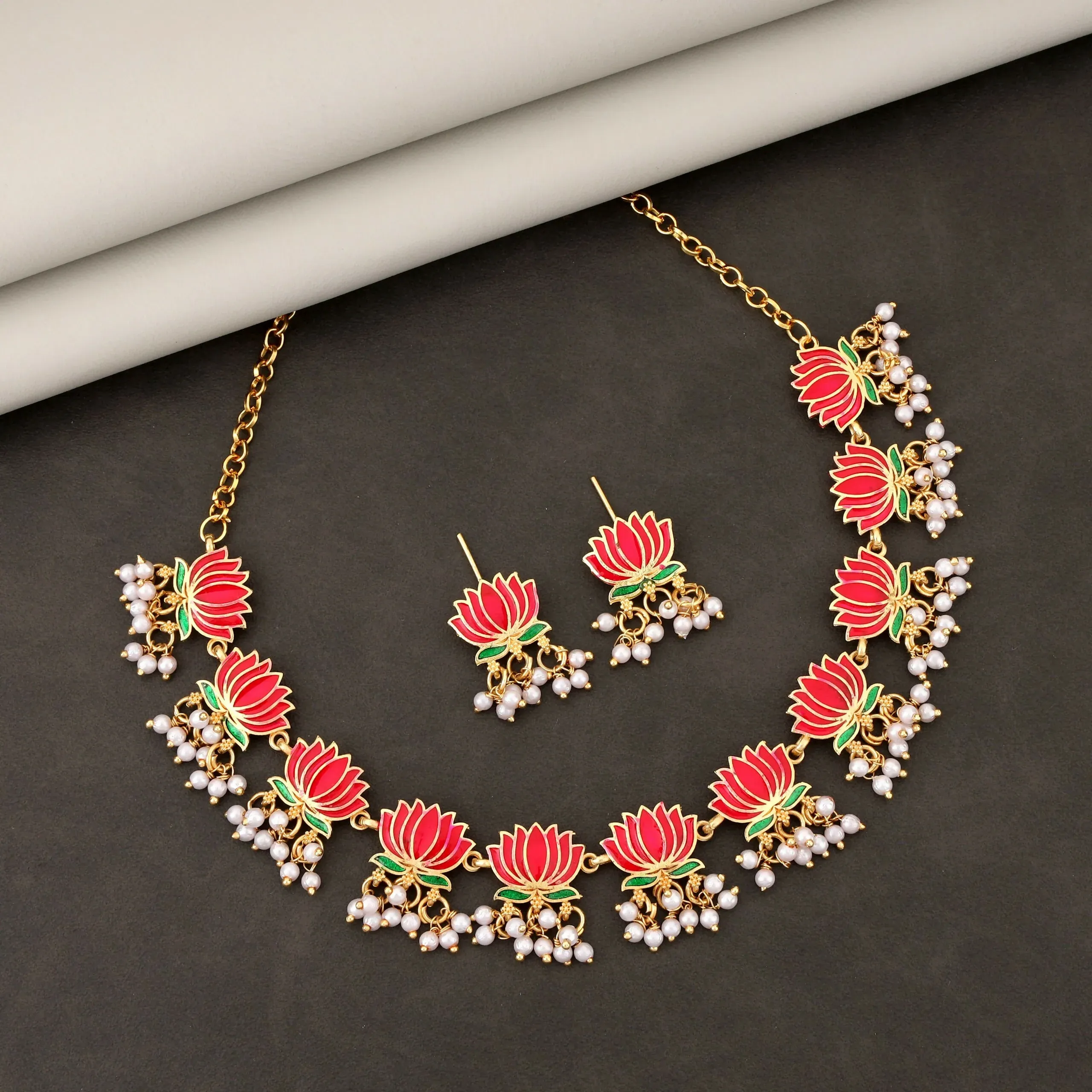 Premium Gold-Toned Emerald Necklace Set – Elegant Vine Design - Buy Online at Alikart