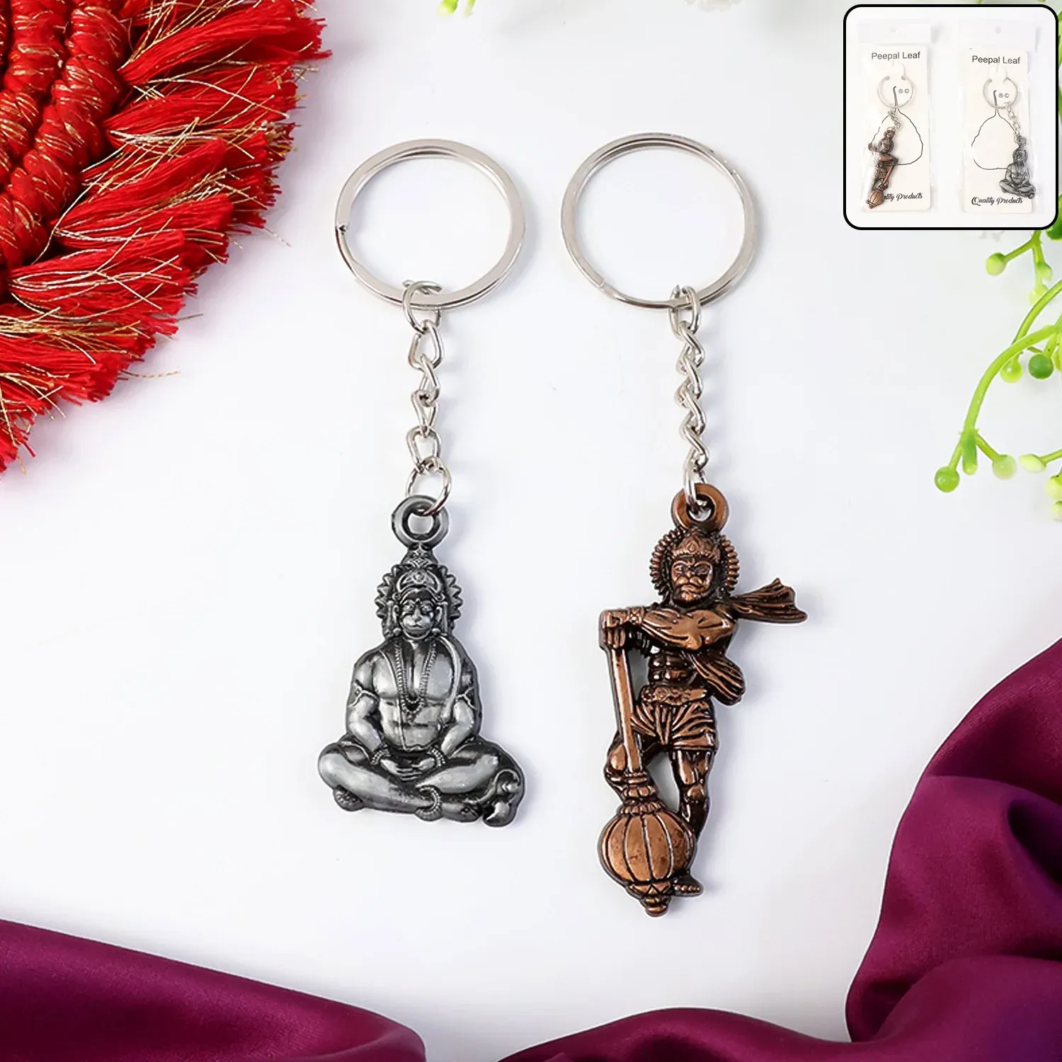 Premium Hanuman Keychain Set – Durable Metal 2-Piece Mix Design - Buy Online at Alikart