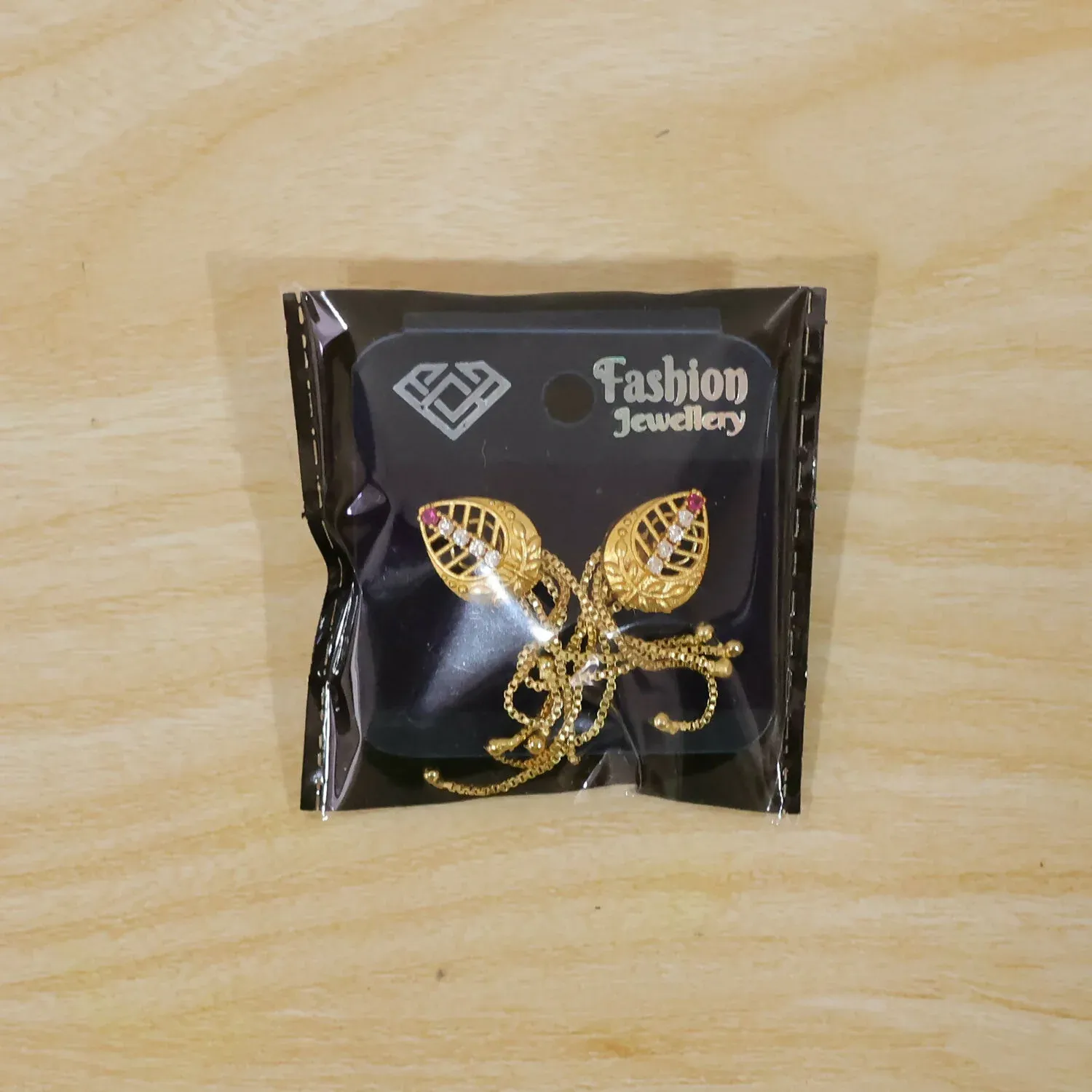 Gold Leaf-Shaped Dangle Earrings, Multi-Strand Chain Tassels & Grad... - Detailed Feature View 5