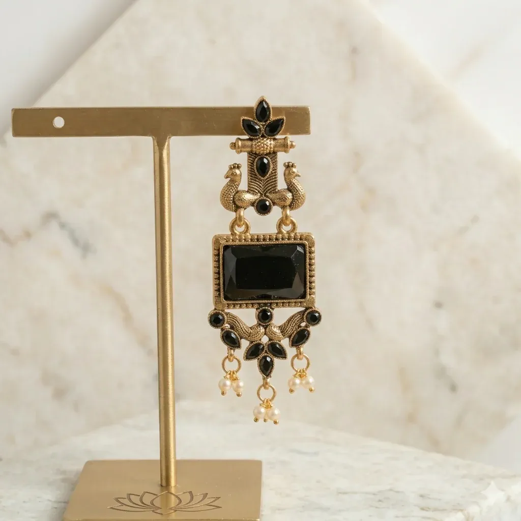 Traditional Pearl Drop Earrings – Elegant Ethnic Jewellery for Weddings - Detailed Feature View 3
