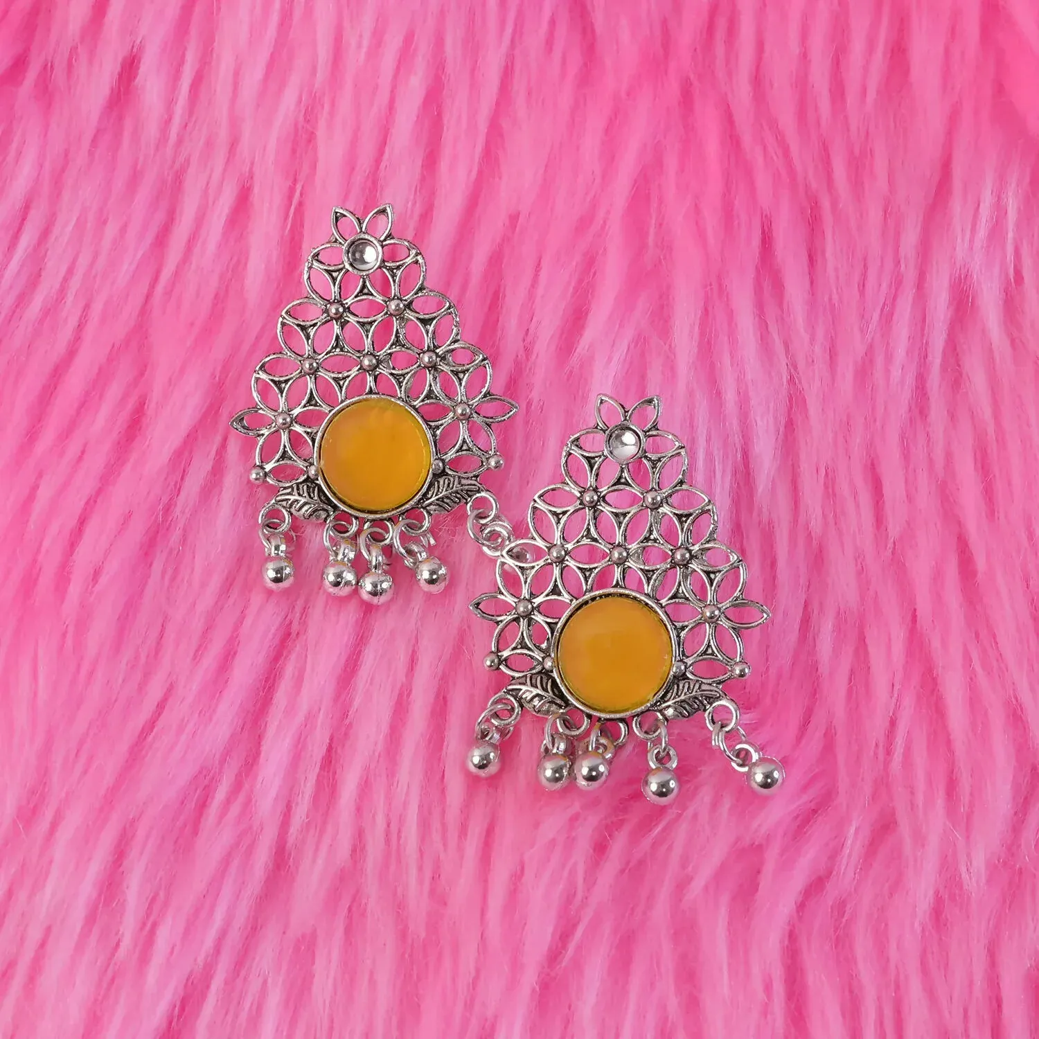 Oxidized Silver Filigree Earrings – Traditional & Vibrant Style - Detailed Feature View 2