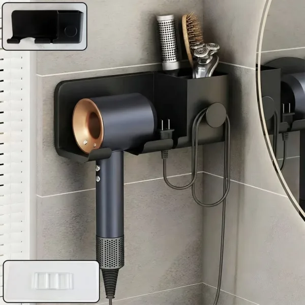 Wall Mounted Hair Dryer Holder – Space-Saving Organizer Shelf & Hook