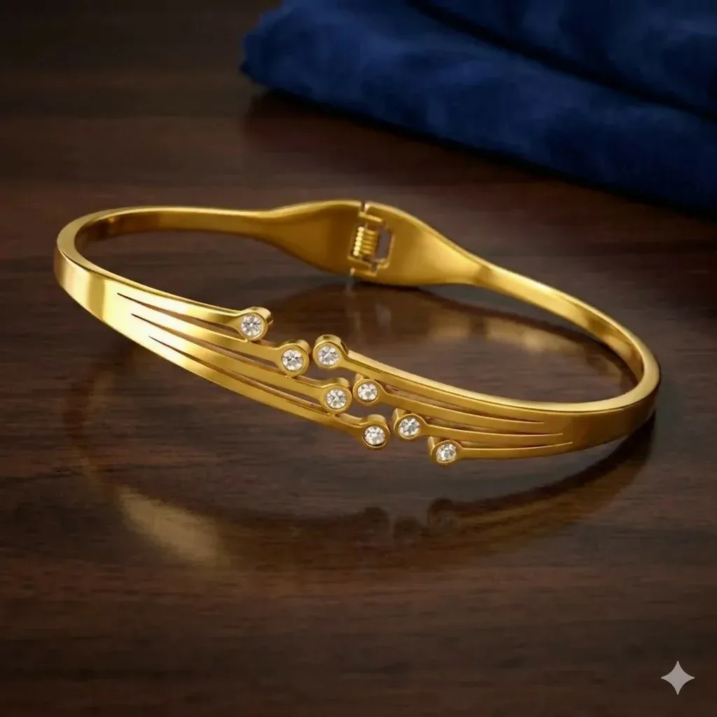 Premium Eternal Bloom Botanical Kada Bracelet – Elegant Gold-Tone Style - Buy Online at Alikart