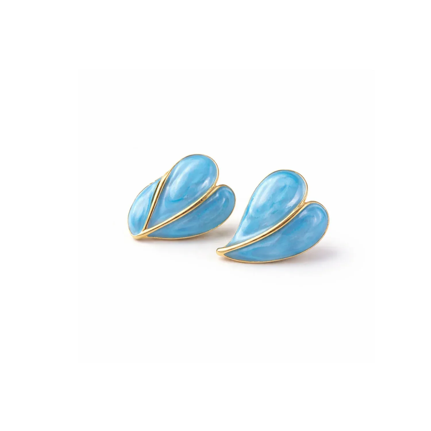 Stud Earrings – Elegant Sky Blue Leaf Design with Gold Finish - Detailed Feature View 3
