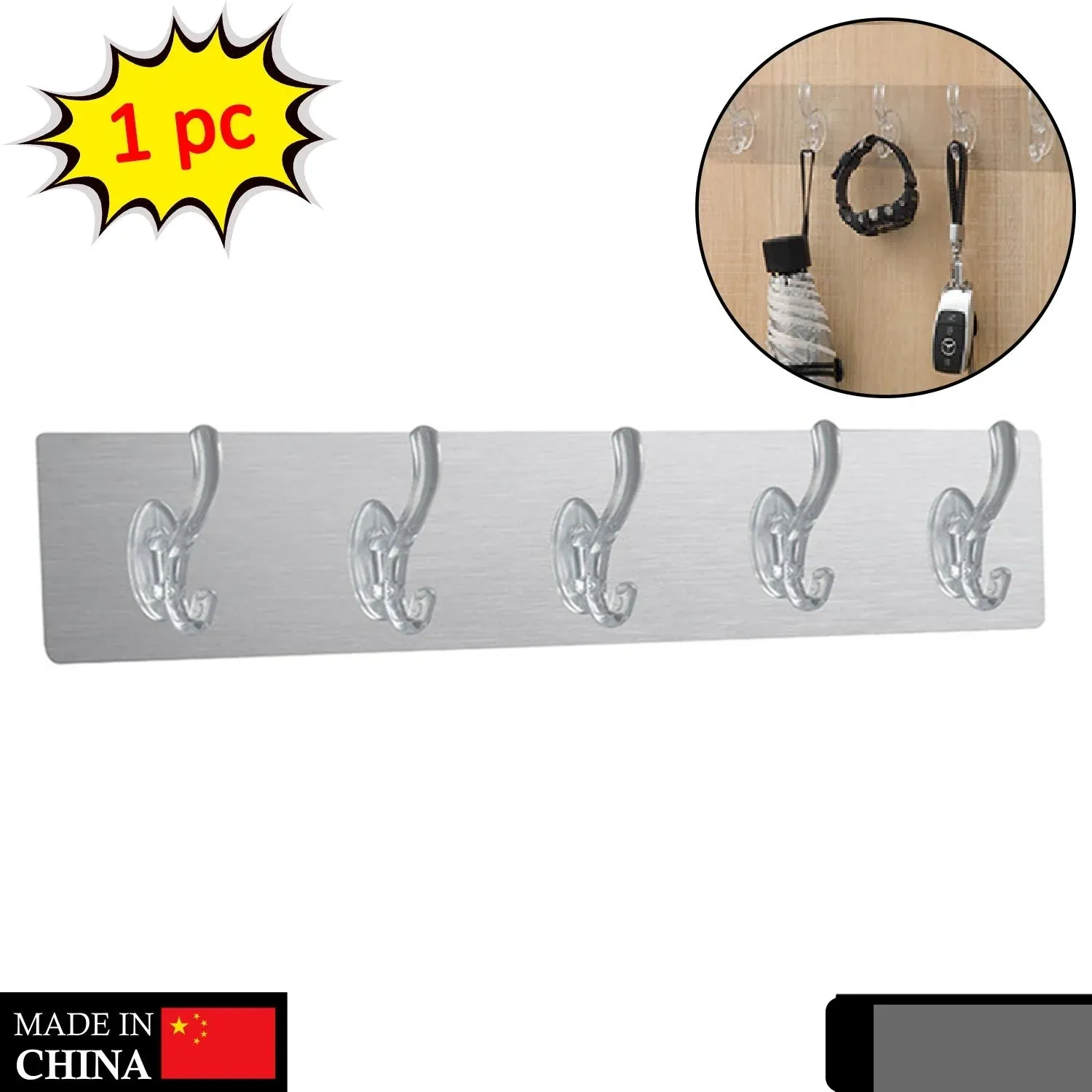 Adhesive Wall Hooks – Transparent & Heavy-Duty 5 Pc | GlimmerHome - Detailed Feature View 1