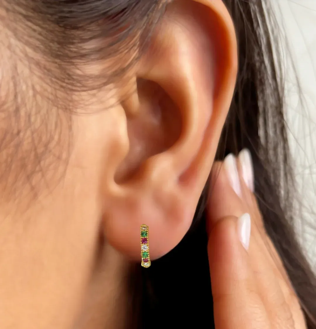 Gold Plated Bezel Huggie Hoop Earrings – Elegant Daily Wear - Detailed Feature View 1