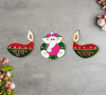 Ganesh Shubh Labh Door Hanging – Acrylic Meenakari Set of 3