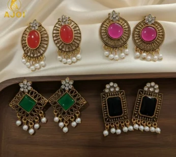 Antique Stone & Pearl Drop Earrings Combo – 4 Designer Pairs