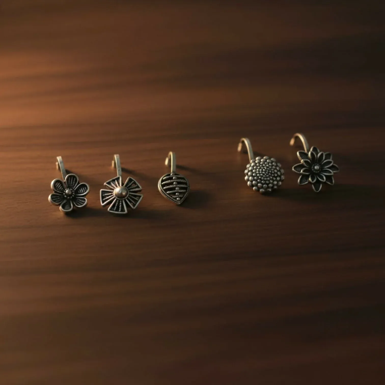 Premium Oxidized Silver Designer Nose Pins – Pack of 5 Elegant Styles - Buy Online at Alikart
