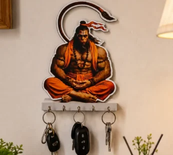 Key Holder – Traditional Hanumanji Wooden Wall Decor with 5 Hooks