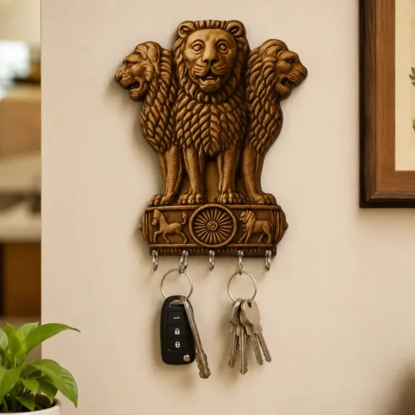 Wall-mounted Ashoka Lion Key Holder – Elegant Indian Decor