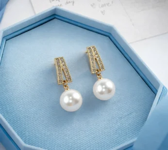 White Pearl Drop Earrings – Gold Plated Crystal Studs