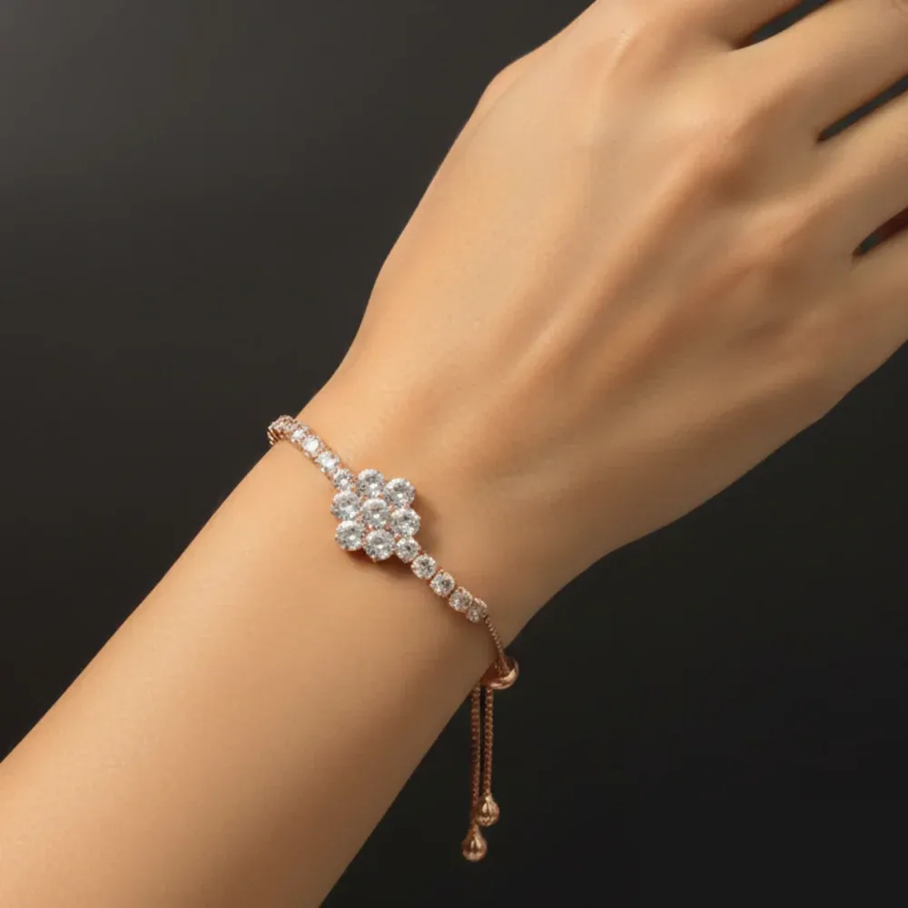 American Diamond Bracelet – Elegant Floral Design Sparkle