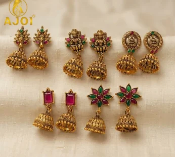 Traditional Jhumka Earrings – Intricate Temple Gold Design for Festive Wear