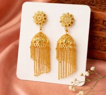Traditional Jhumka Earrings – Elegant Floral Design with Chain Tassels