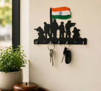 Indian Army Key Holder – Patriotic Metal Wall Decor with 6 Hooks