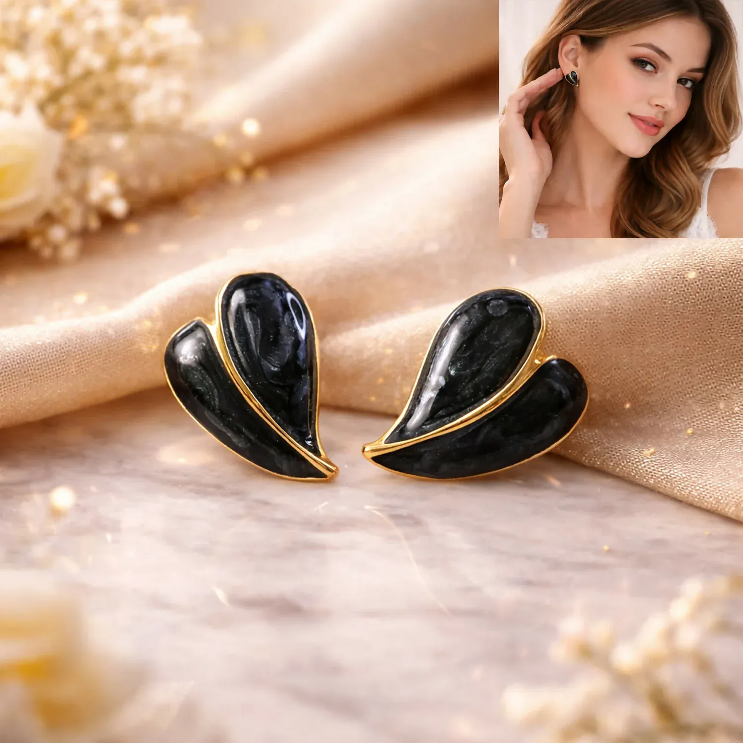 Stud Earrings – Elegant Leaf Design with Glossy Finish - Detailed Feature View 2