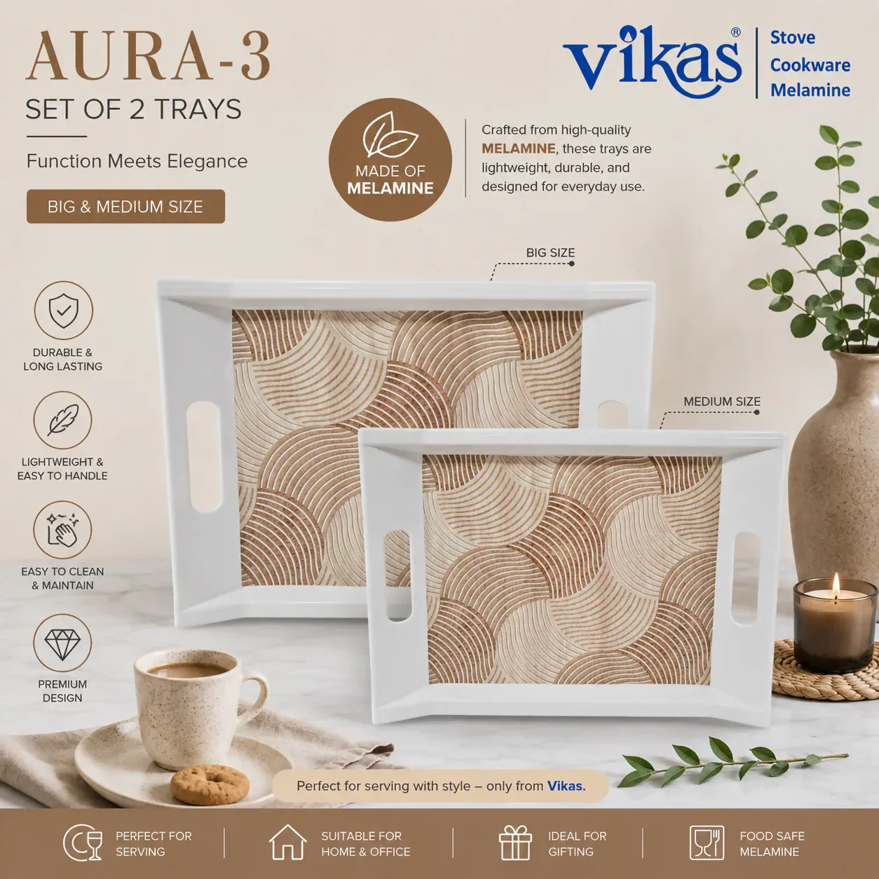 Melamine Serving Tray Set – Durable & Elegant for Home & Office - Detailed Feature View 2
