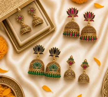 Traditional Matte Gold Jhumka Earrings Festive Combo Pack – Curated Set of 4 Pairs