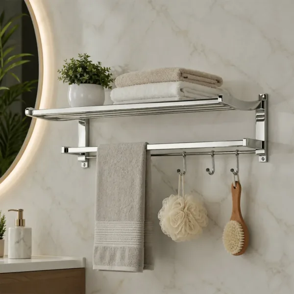 Wall Mounted Folding Towel Rack – Space-Saving Bathroom Organizer