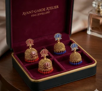 Lotus Meenakari Jhumka Earrings Combo Pack Set of 2 Pairs for Women Red Blue