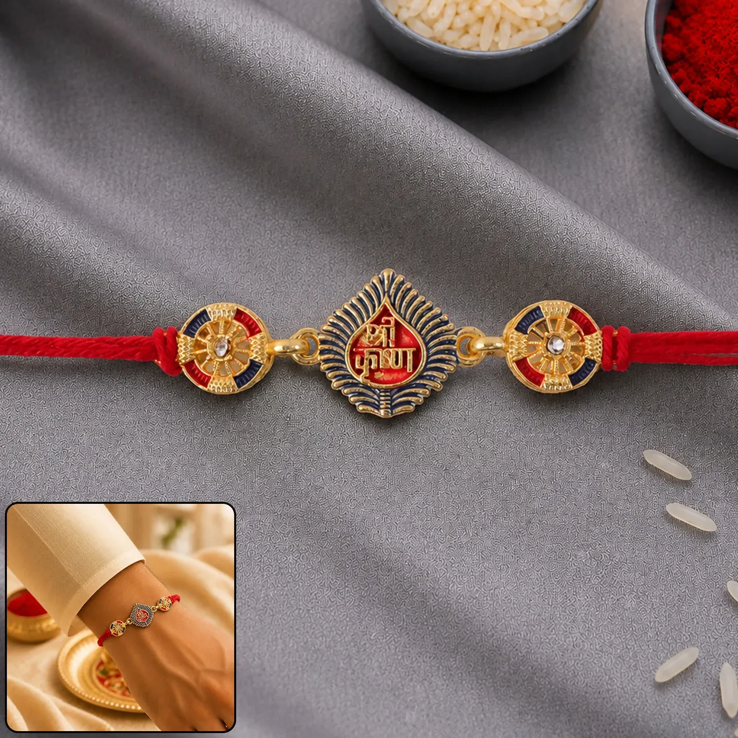 Premium Shri Krishna Rakhi – Elegant Thread Design for Raksha Bandhan - Buy Online at Alikart