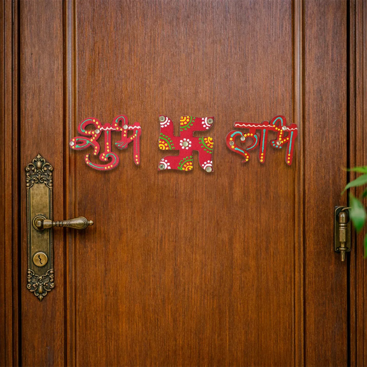 Shubh Labh Swastik Set – Hand Crafted Decorative Trio for Positivity - Detailed Feature View 1