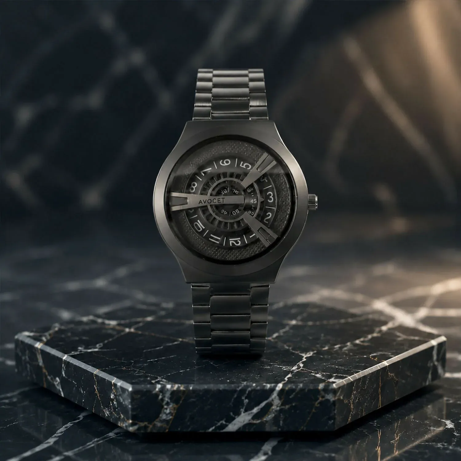 Black Round Metal Strap Analog Watch – Sporty Modern Design - Detailed Feature View 1