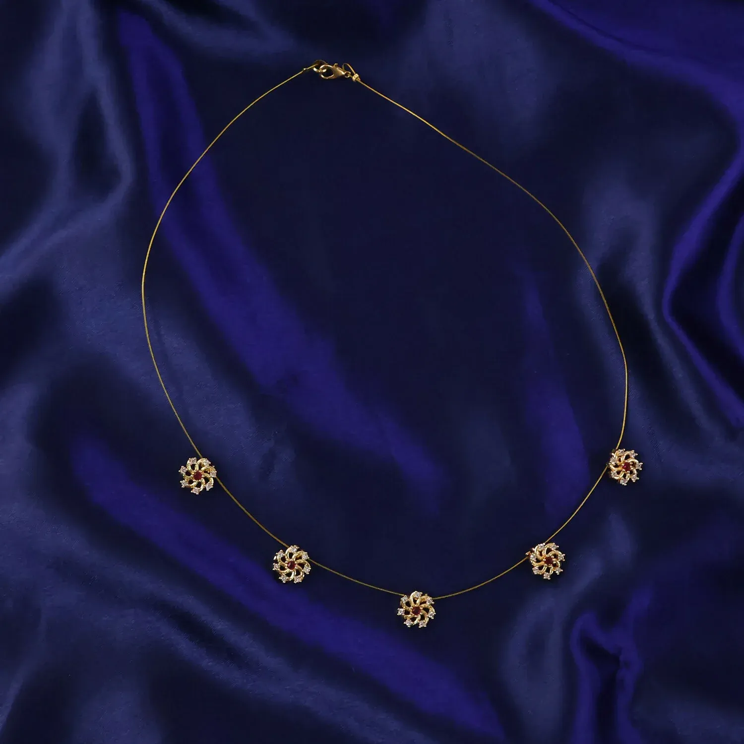 Ruby Floral Station Necklace – Elegant gold chain with diamond accents - Detailed Feature View 4