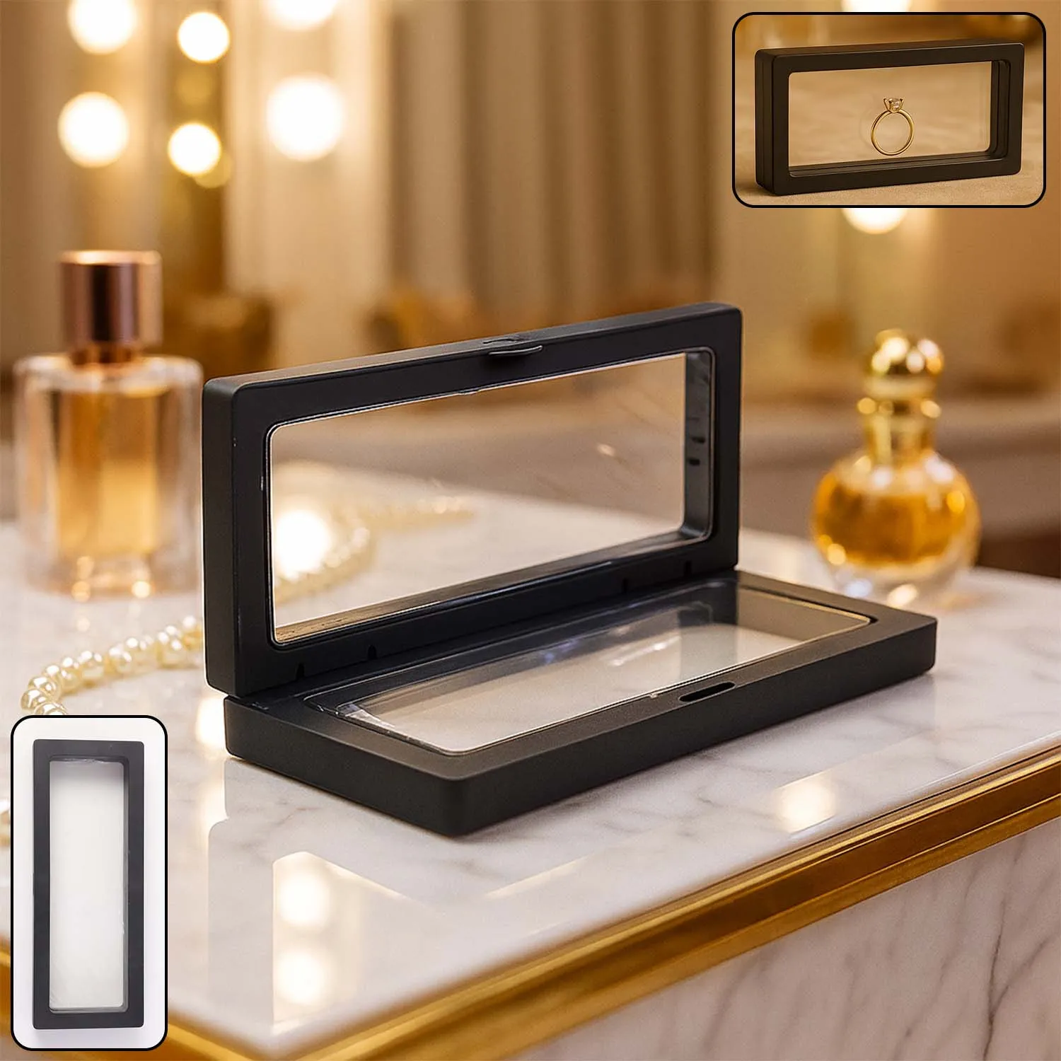 Premium Transparent Floating Jewelry Display Box – 18x7 cm Magnetic Case - Buy Online at Alikart