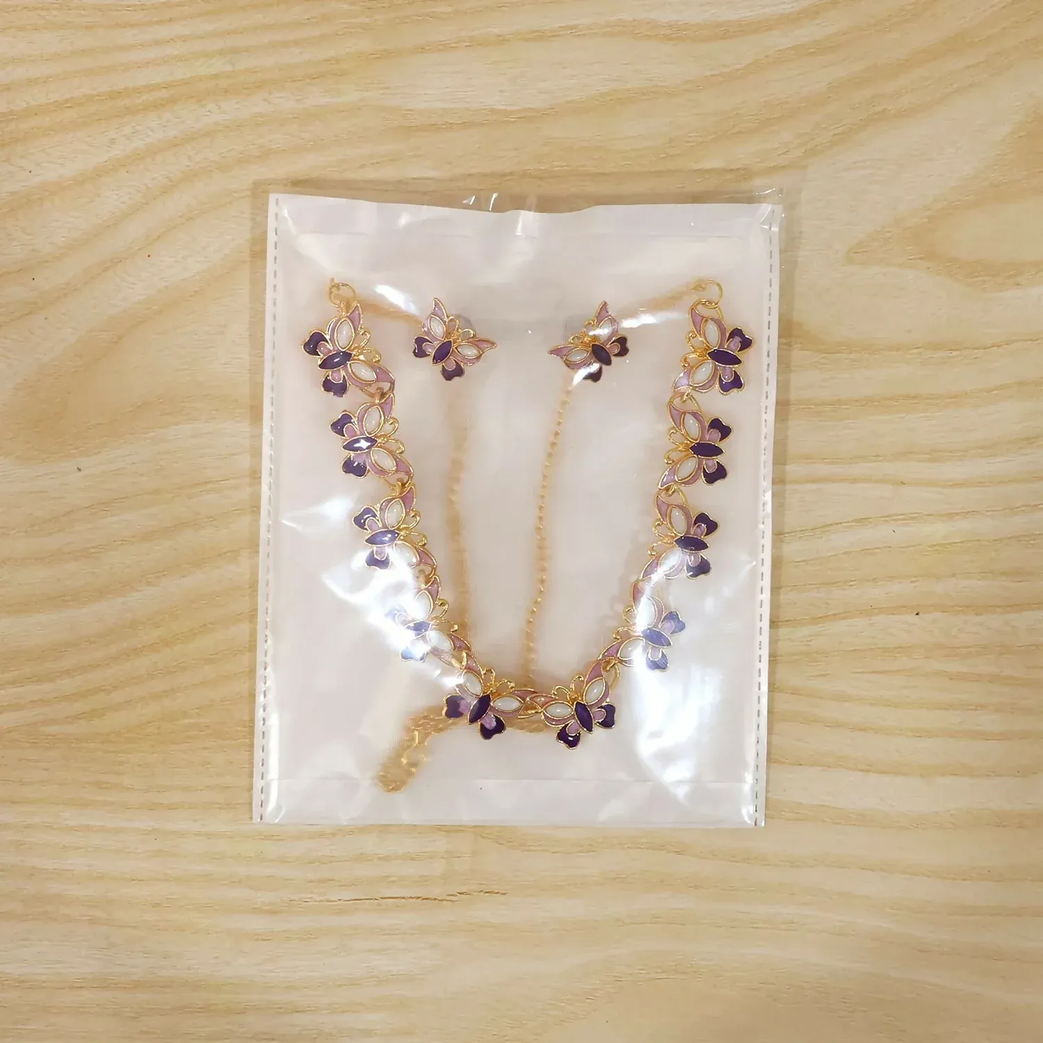Purple Butterfly Necklace Set – Elegant Gold-Plated Jewellery for Women - Detailed Feature View 4