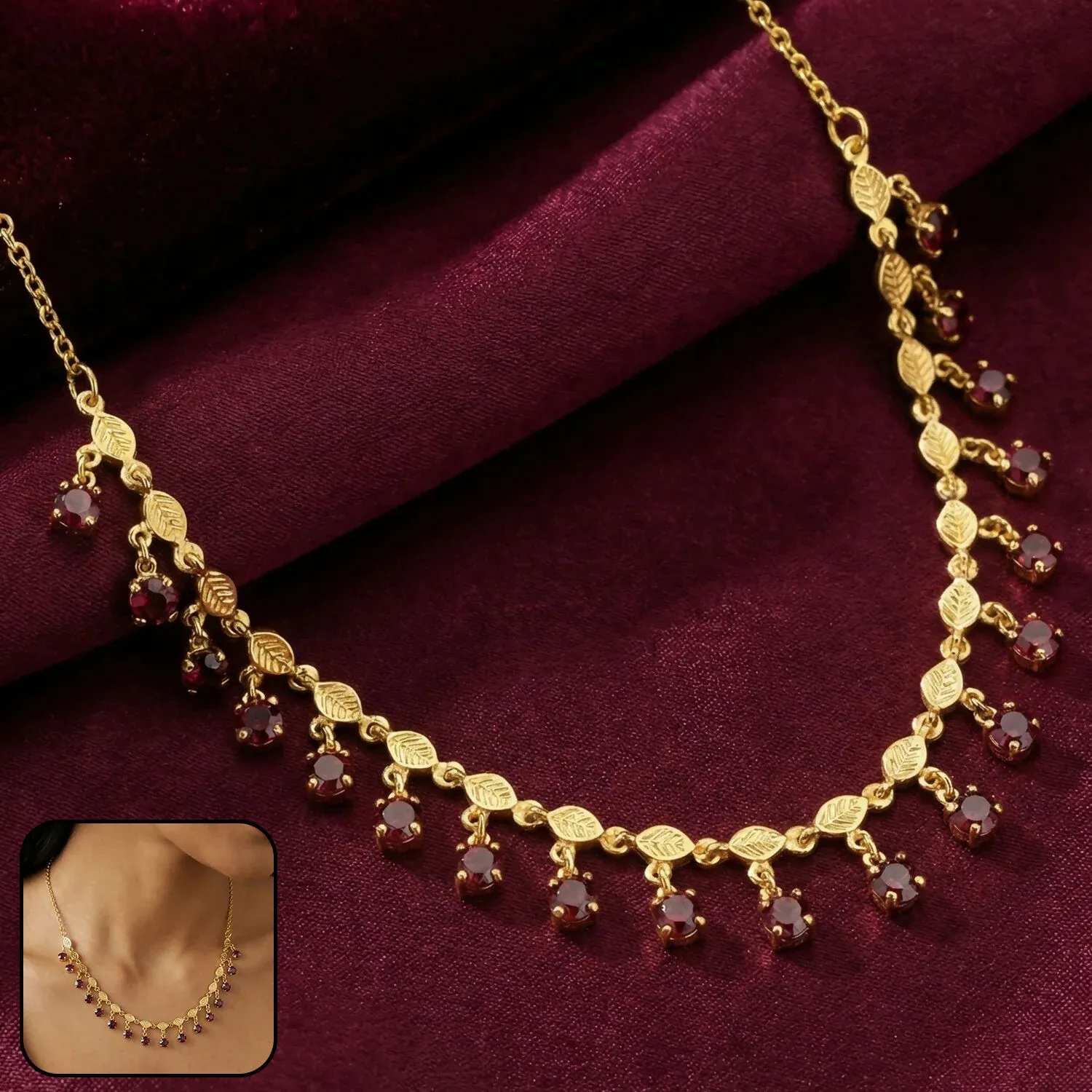 Premium Gold Plated Leaf Necklace – Elegant Jewellery for Women - Buy Online at Alikart