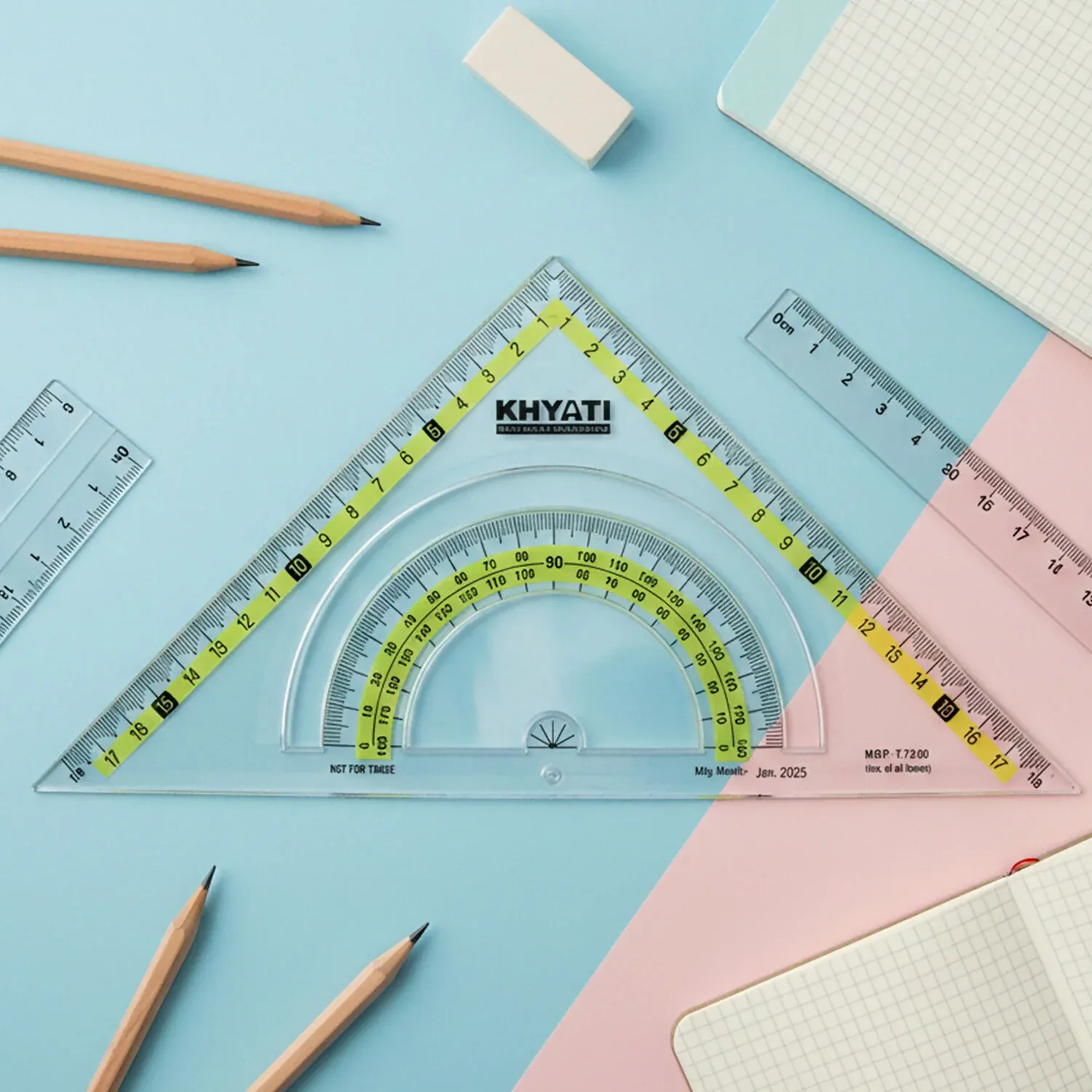 Transparent Set Square with Protractor for Precise Drawing - Detailed Feature View 3