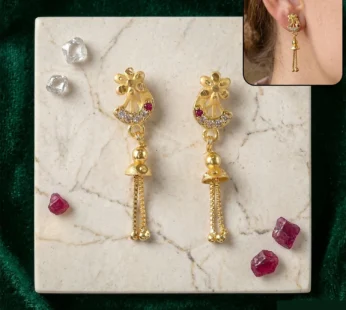 Traditional Gold-Plated Chain Drop Earrings – Elegant Bridal Accessory