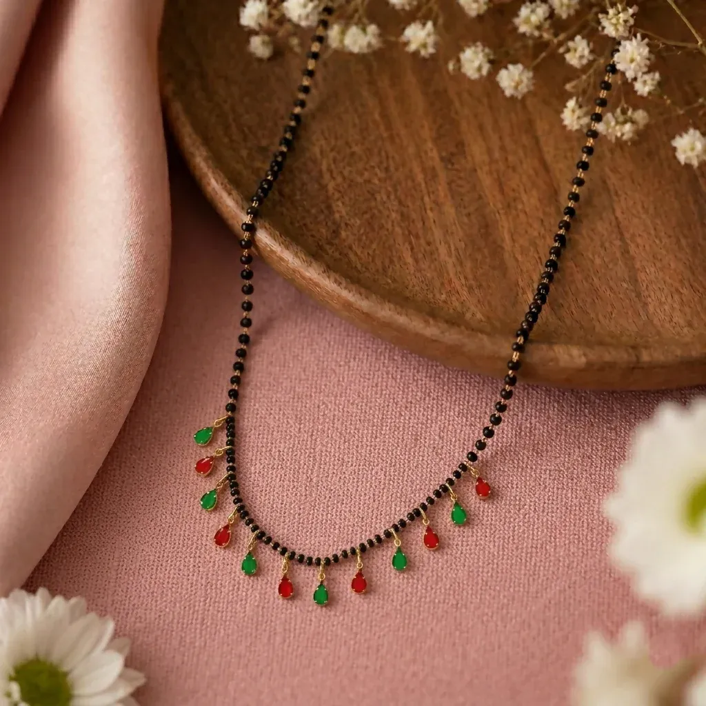 Premium Traditional Red & Green Drop Charm Mangalsutra Necklace for Women Daily Wear - Buy Online at Alikart